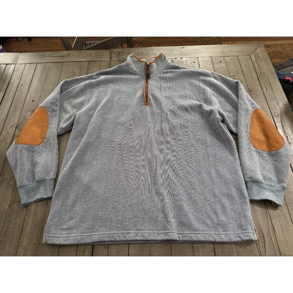 ORVIS Simoom 1/4 Zip Tweed Pullover Sweatshirt Sweater Leather Elbow Patch XL - Picture 1 of 4